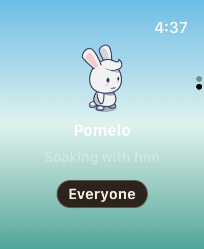 Pomelo the rabbit visiting, on Apple Watch.